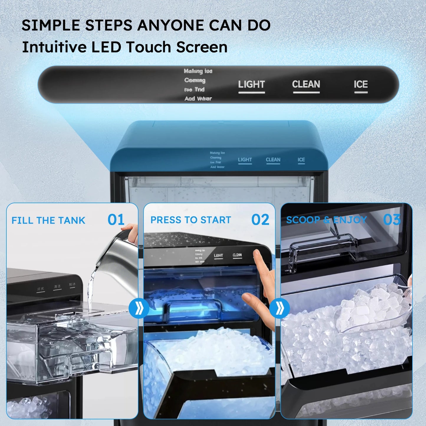 SHICUO Nugget Ice Maker Countertop 44 Lbs Self Cleaning