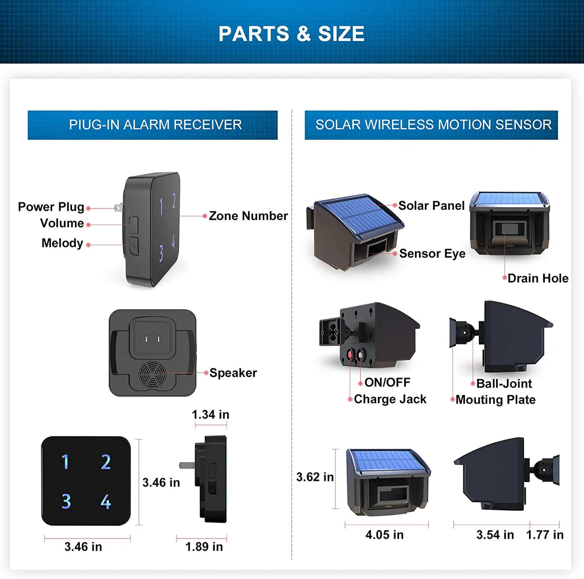 HTZSAFE Solar Wireless Driveway Motion Sensor Alarm