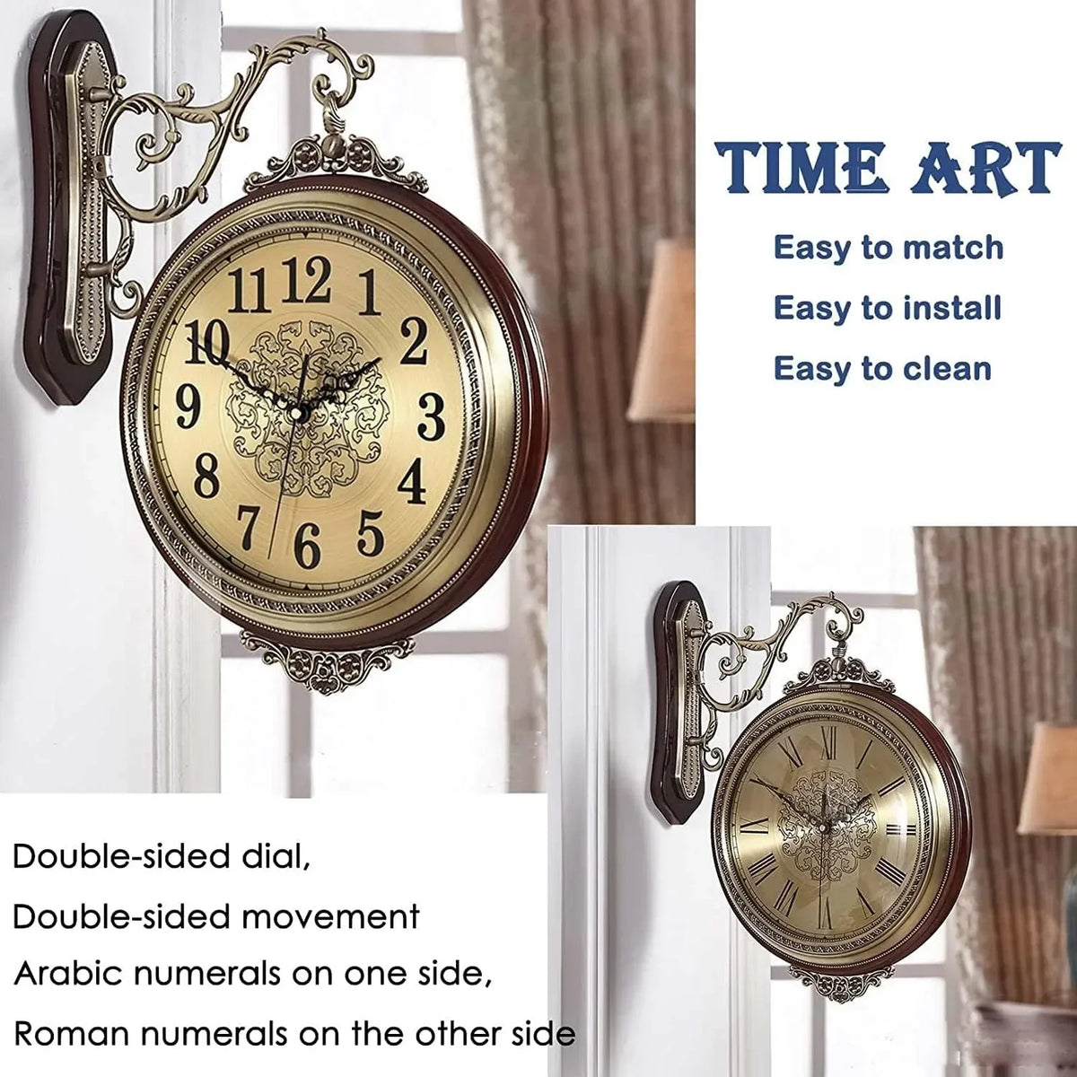 European Style Double Sided Silent Wall Clock