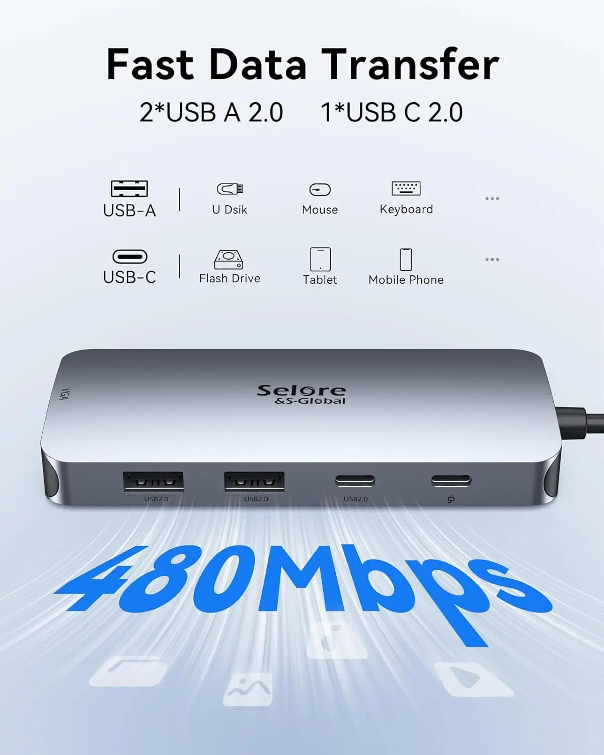 USB C Docking Station With 2 DisplayPorts HDMI VGA PD