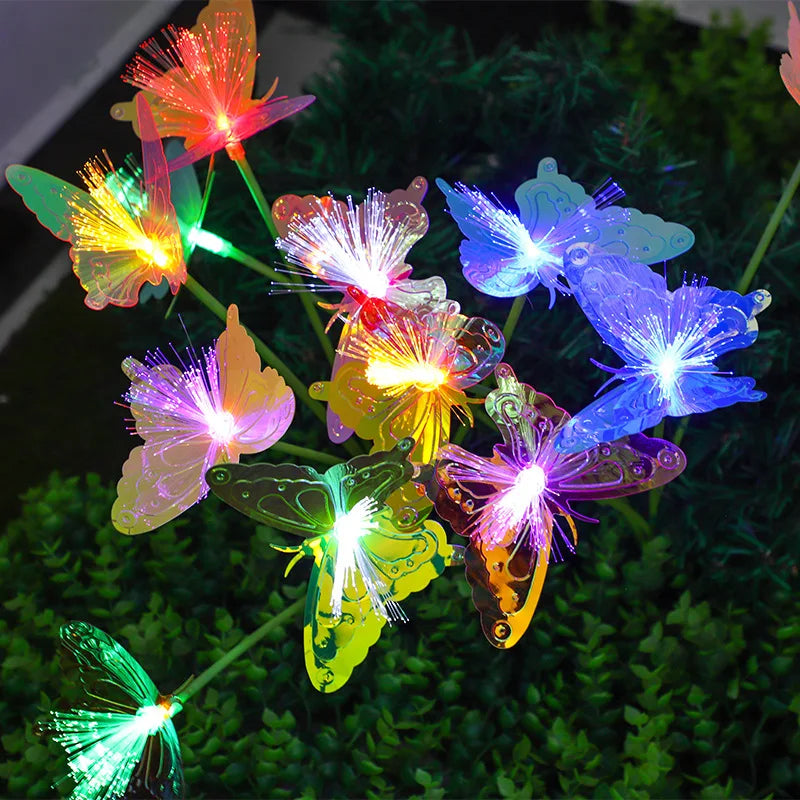 Solar LED Fiber Optic Butterfly Light 6 Head Garden