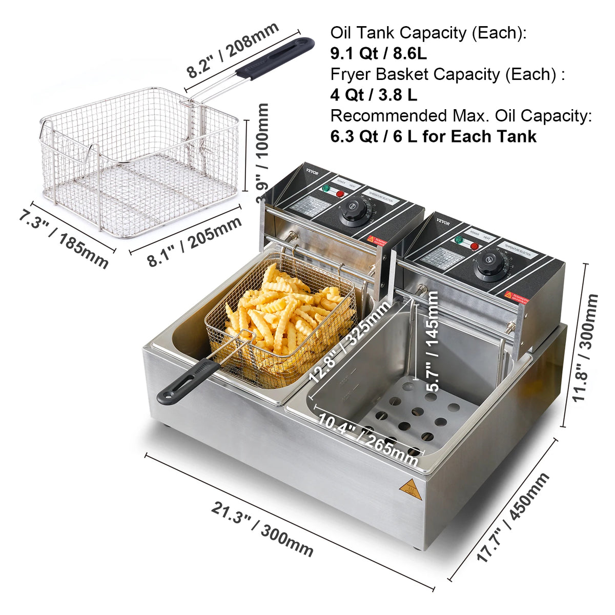 SucceBuy Commercial Dual Tank Electric Deep Fryer