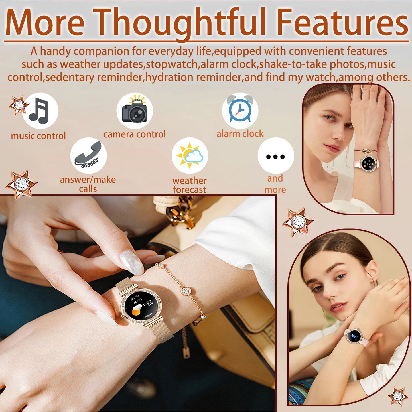 Women Smart Watch Wireless Calls Touchscreen iPhone Android