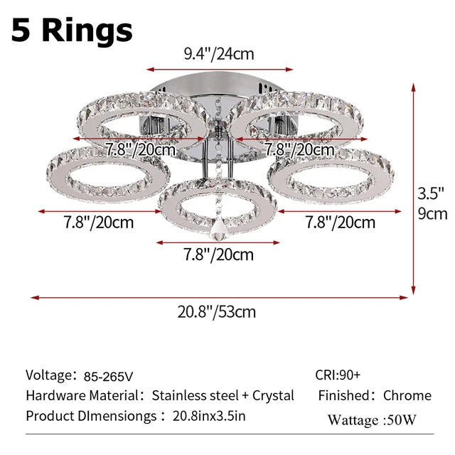 GreeLustr Modern Pendant Light Crystal Ring Chandelier