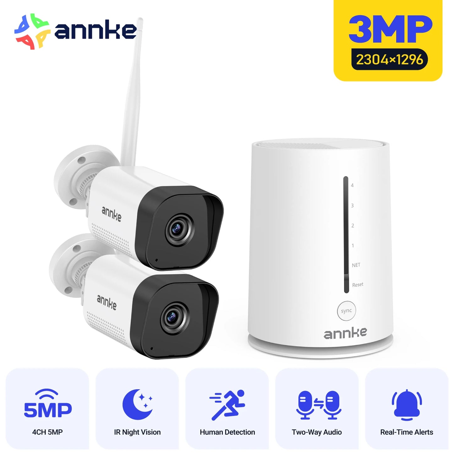 ANNKE Wireless CCTV System 3MP 4CH NVR Video Surveillance
