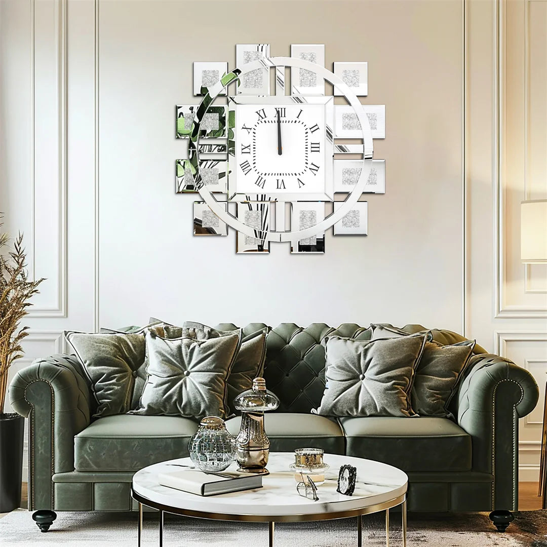 Decorative Resin Wall Clock With Crystal Inlay Design
