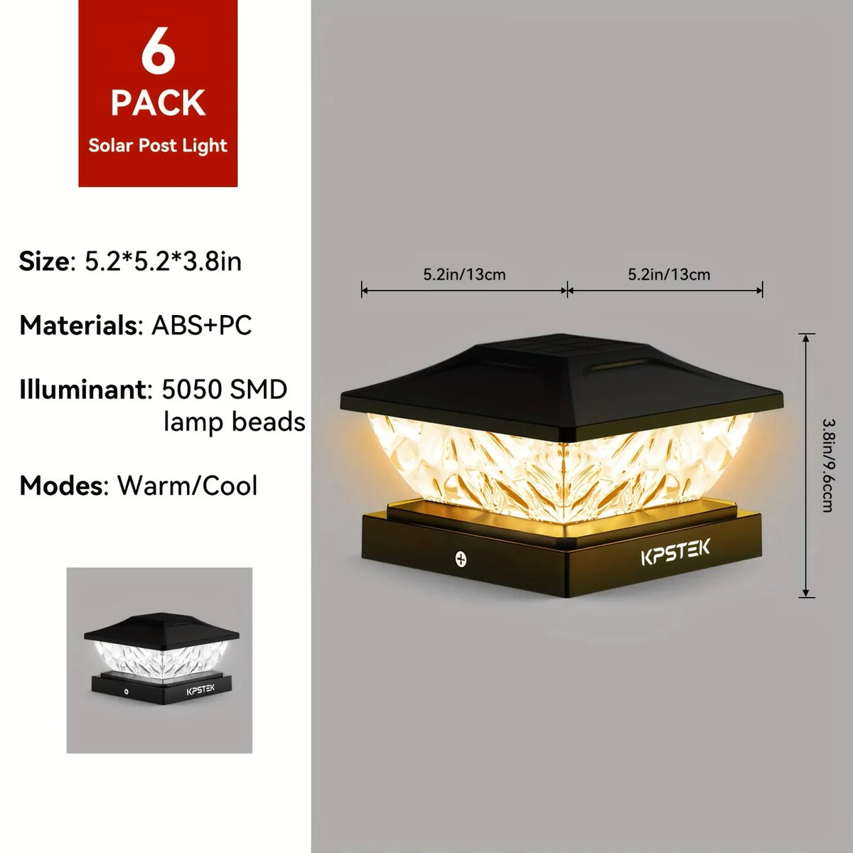 KPSTEK Solar Outdoor Gate and Fence Pillar Light