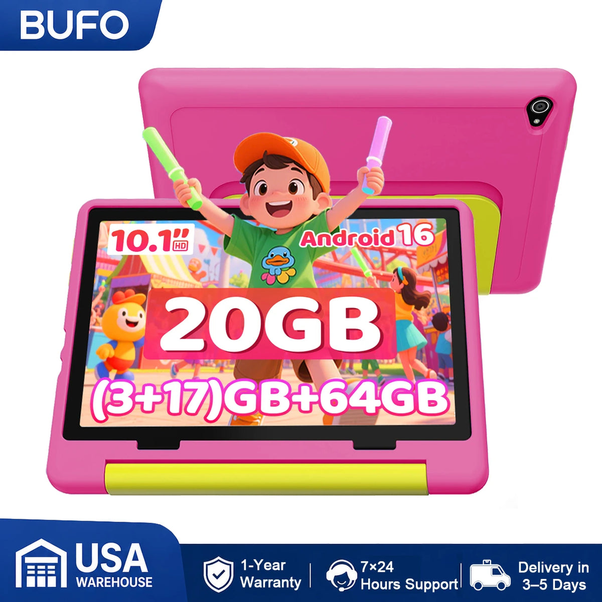 BUFO Kids Tablet With Parental Controls And Dual Cameras