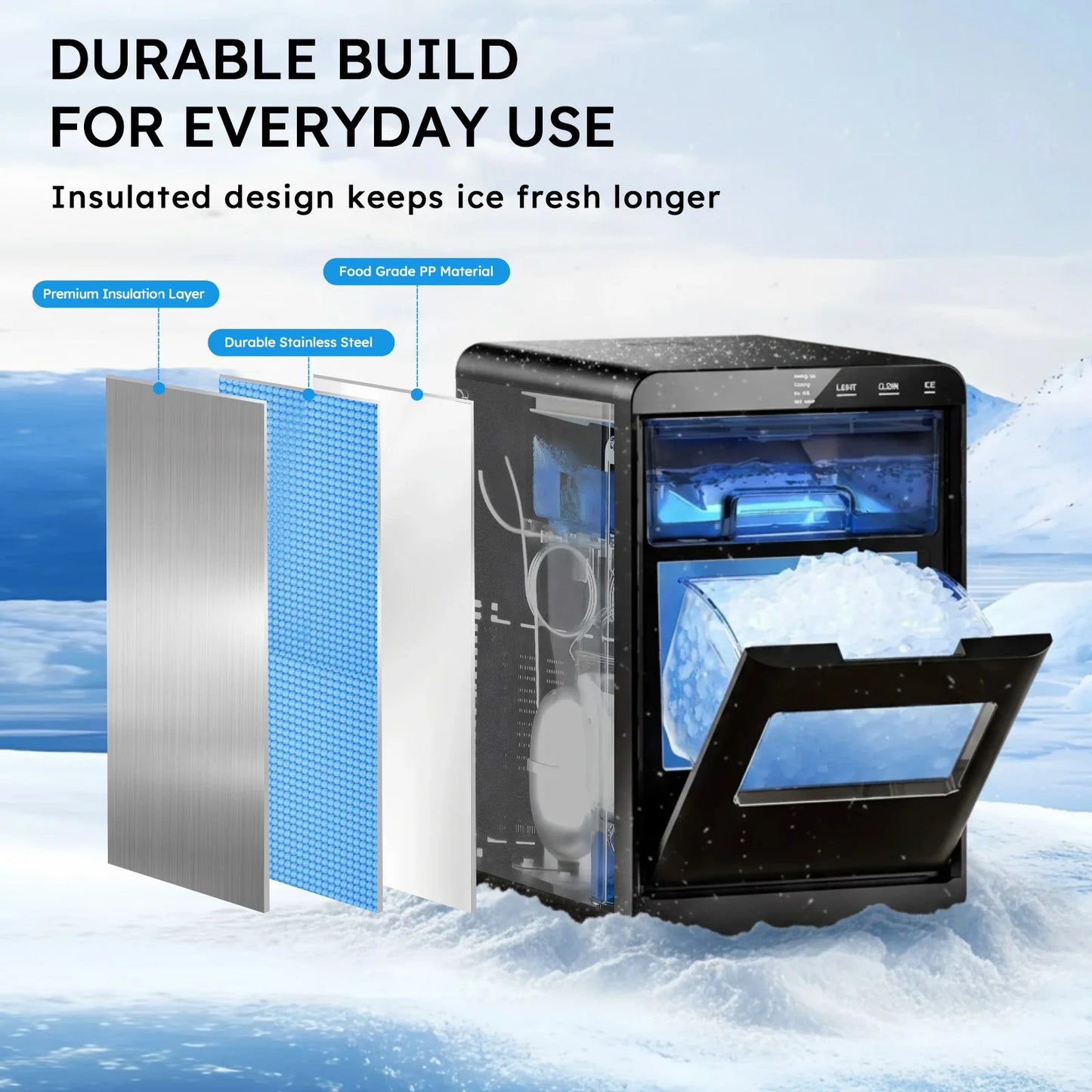 SHICUO Nugget Ice Maker Countertop 44 Lbs Self Cleaning