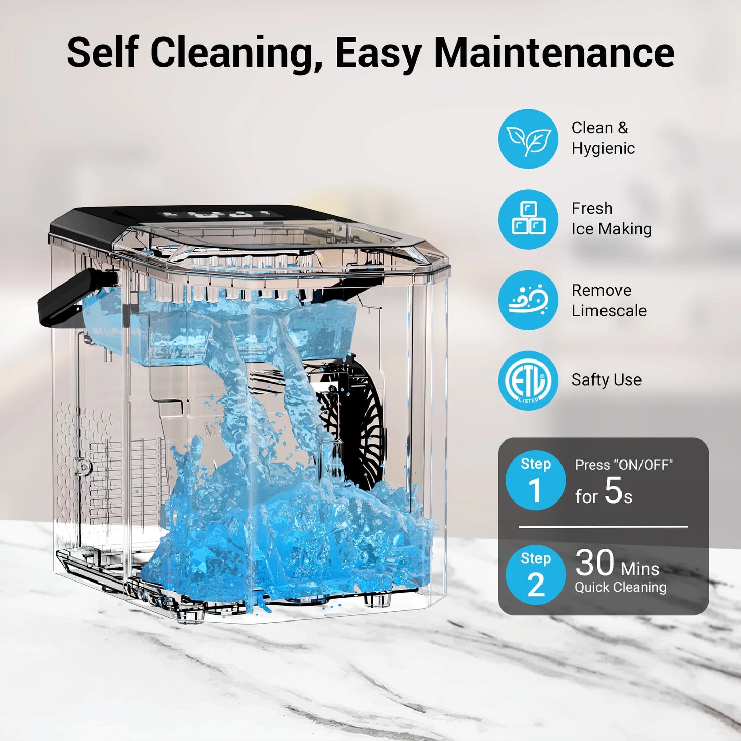SHICUO Countertop Ice Maker Self Cleaning 9 Bullet Ice