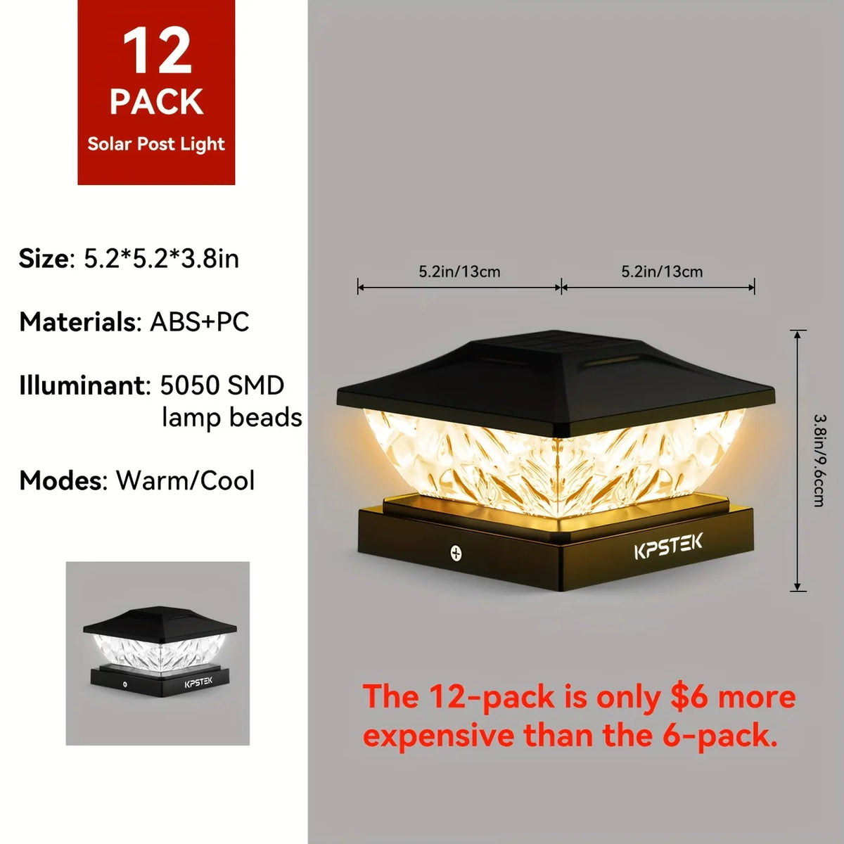 KPSTEK Solar Outdoor Gate and Fence Pillar Light