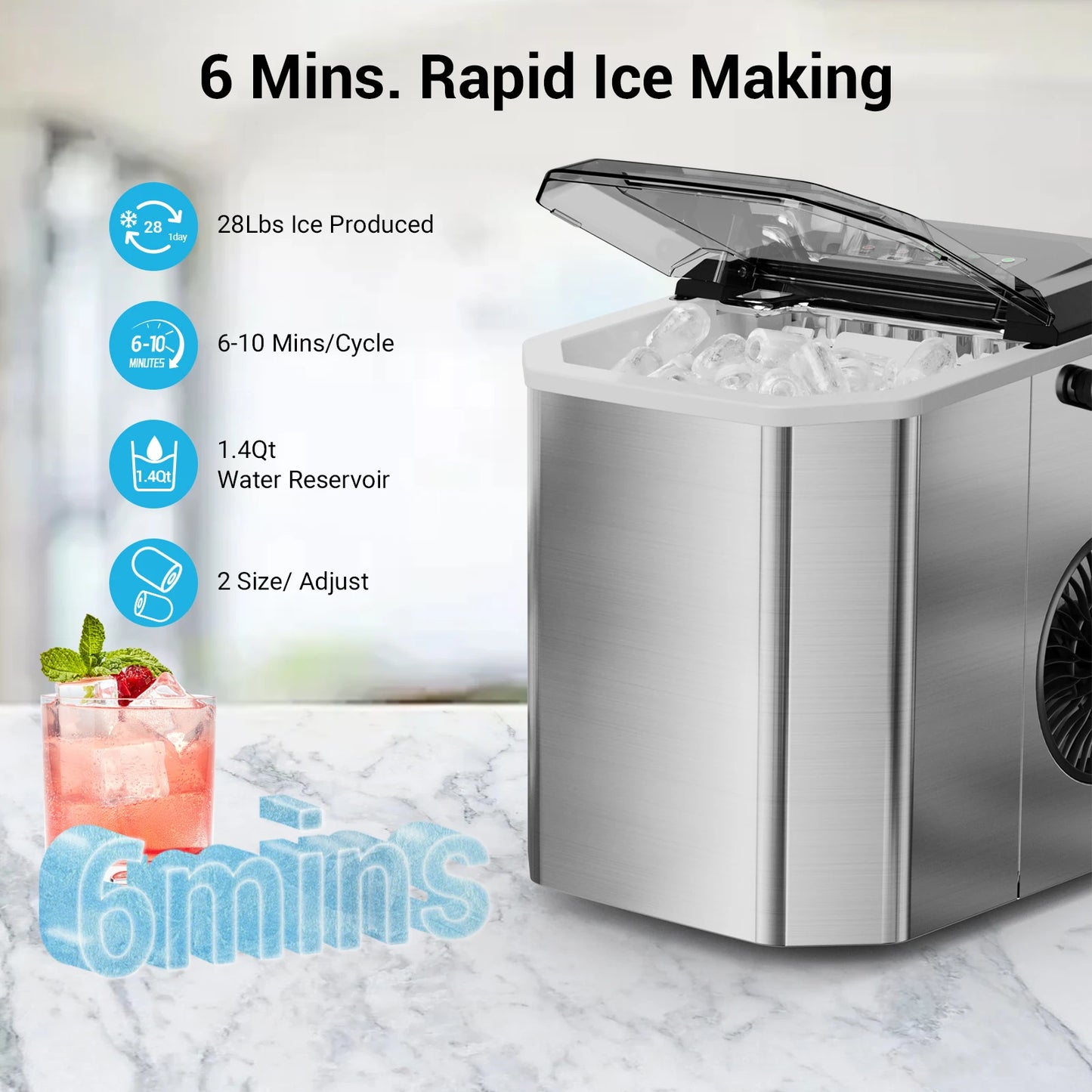 SHICUO Countertop Ice Maker Self Cleaning 9 Bullet Ice