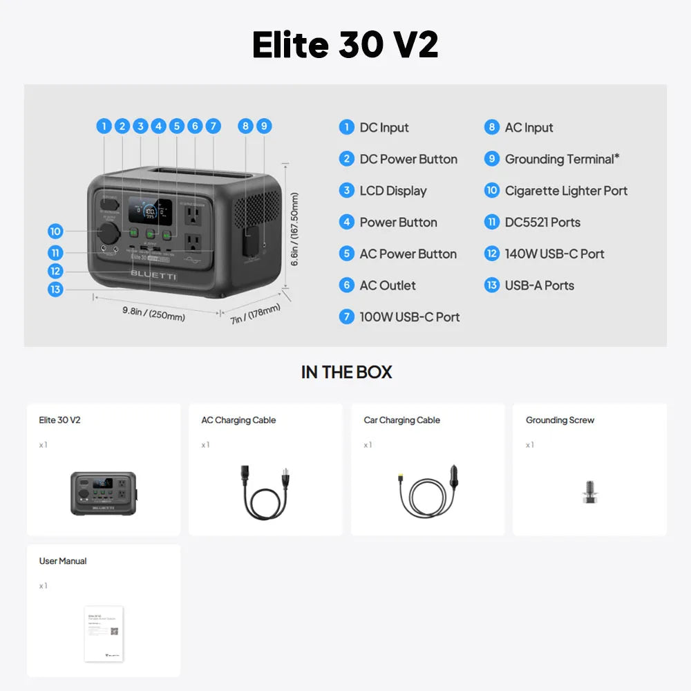 BLUETTI Elite 30 V2 288Wh 600W Portable Power Station