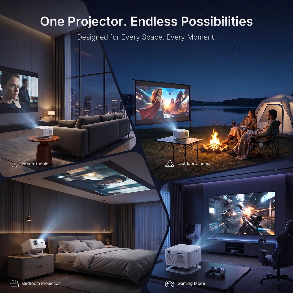 LynCast X4AR Auto Keystone Projector 1080P 4K Decoding, Android 14 5G WiFi6 BT5.4, Portable Mini for Home Theater Outdoor Movie