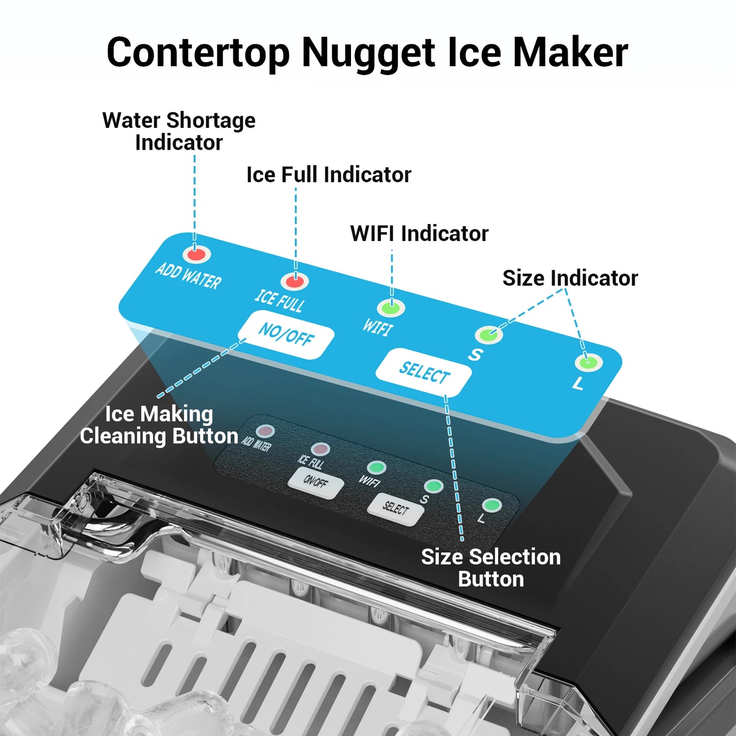 SHICUO Countertop Ice Maker Self Cleaning 9 Bullet Ice