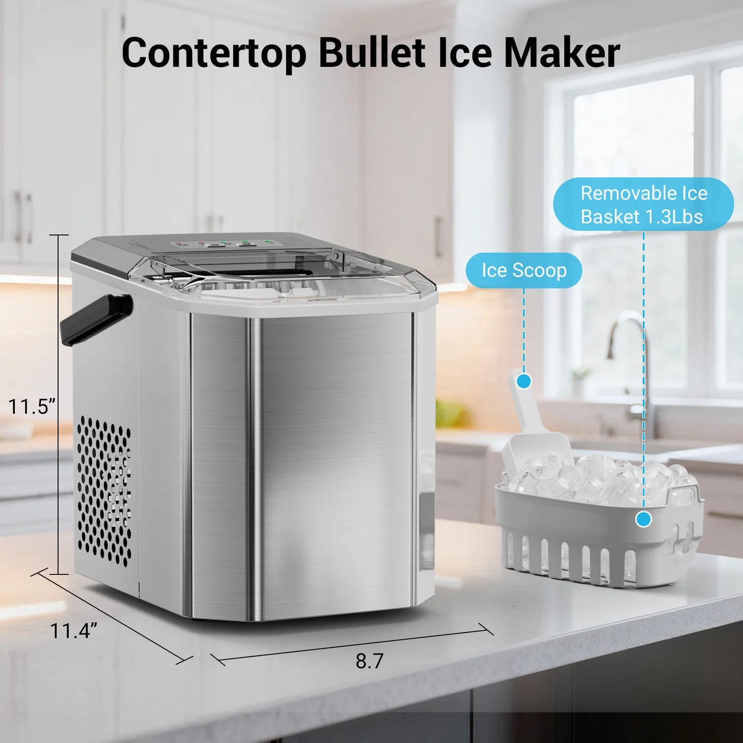 SHICUO Countertop Ice Maker Self Cleaning 9 Bullet Ice