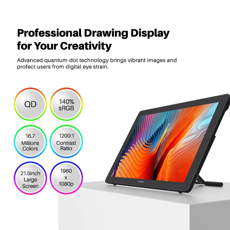 21.5 Inch Huion Graphics Tablet Monitor Kamvas 22 with 120%~140% sRGB Drawing Tablet Support Linux MacOS Laotop Android USB3.1