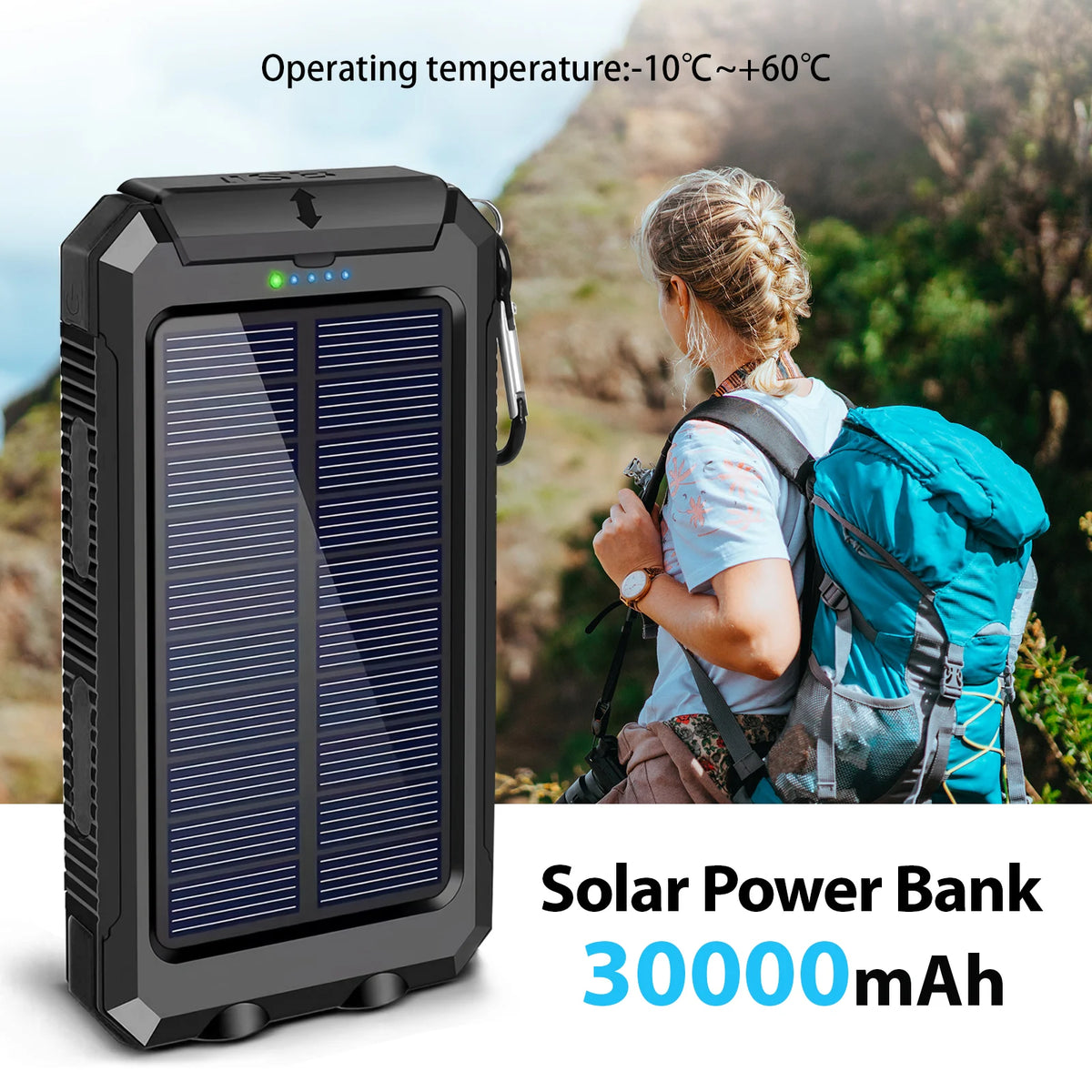 Solar Power Bank With Dual USB Ports And Flashlight