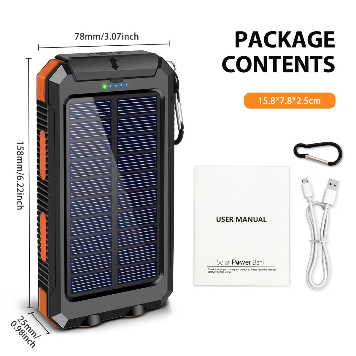 Solar Power Bank With Dual USB Ports And Flashlight