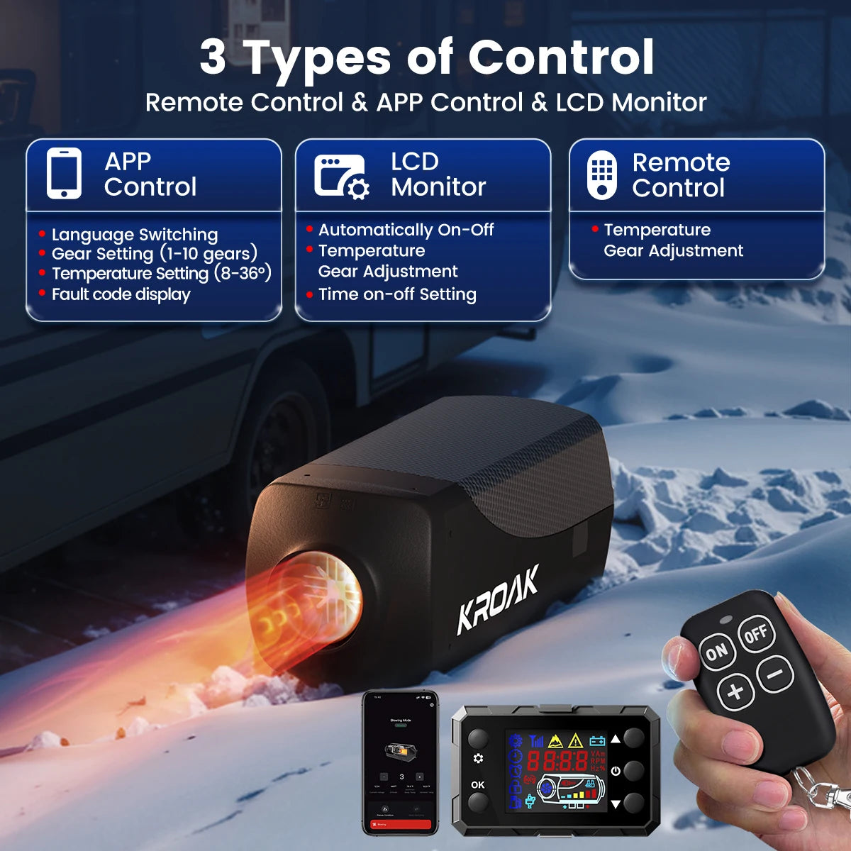 Hcalory 8KW Diesel Air Heater 12V 24V Bluetooth