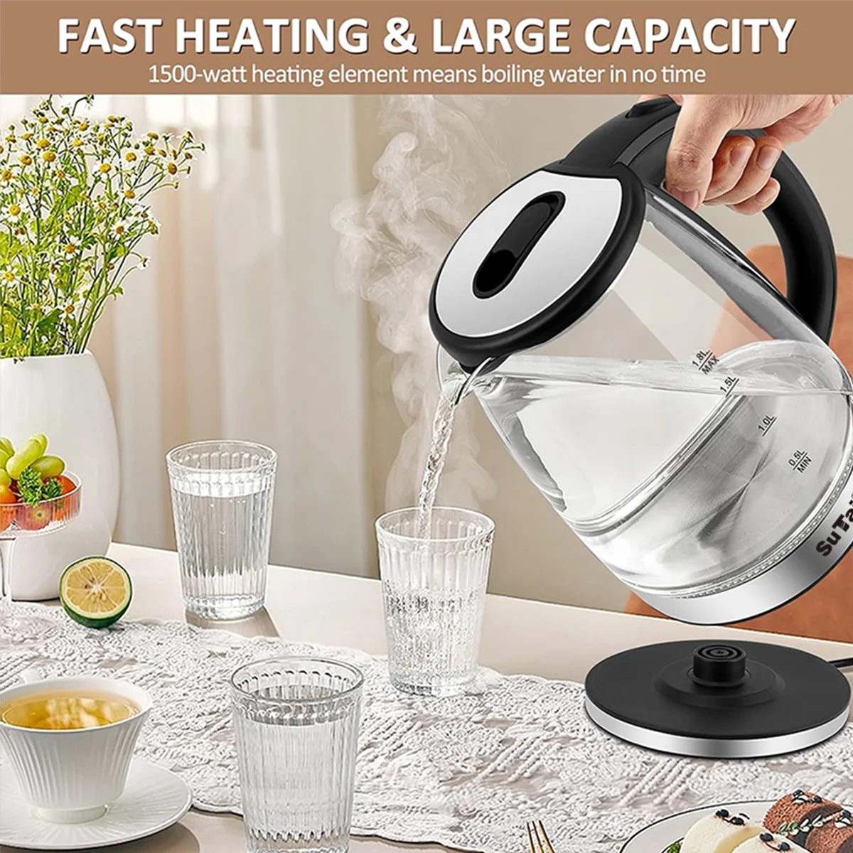 Automatic Shut Off Glass Electric Water Kettle