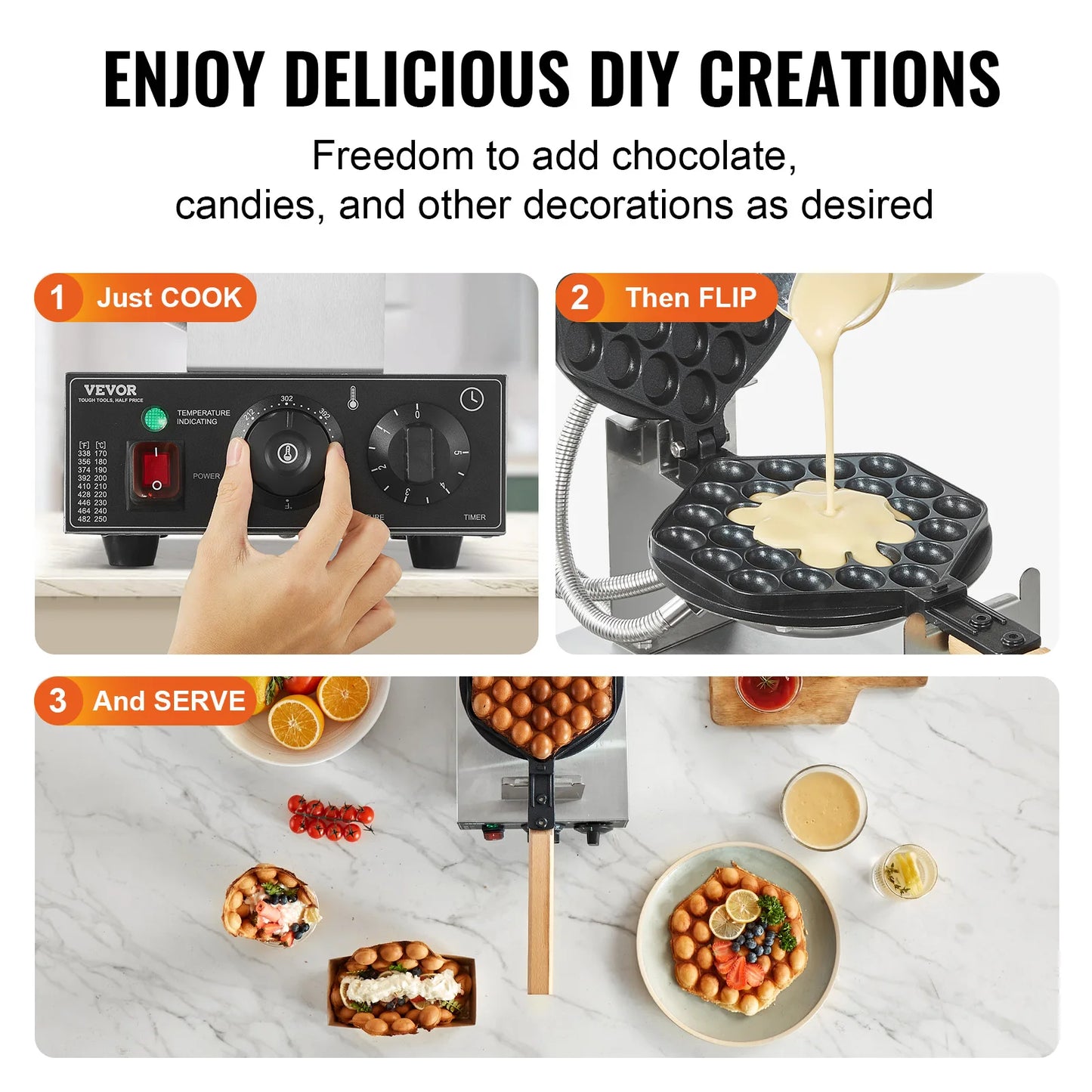 VEVOR Commercial Egg Bubble Waffle Maker With Rotating Pans