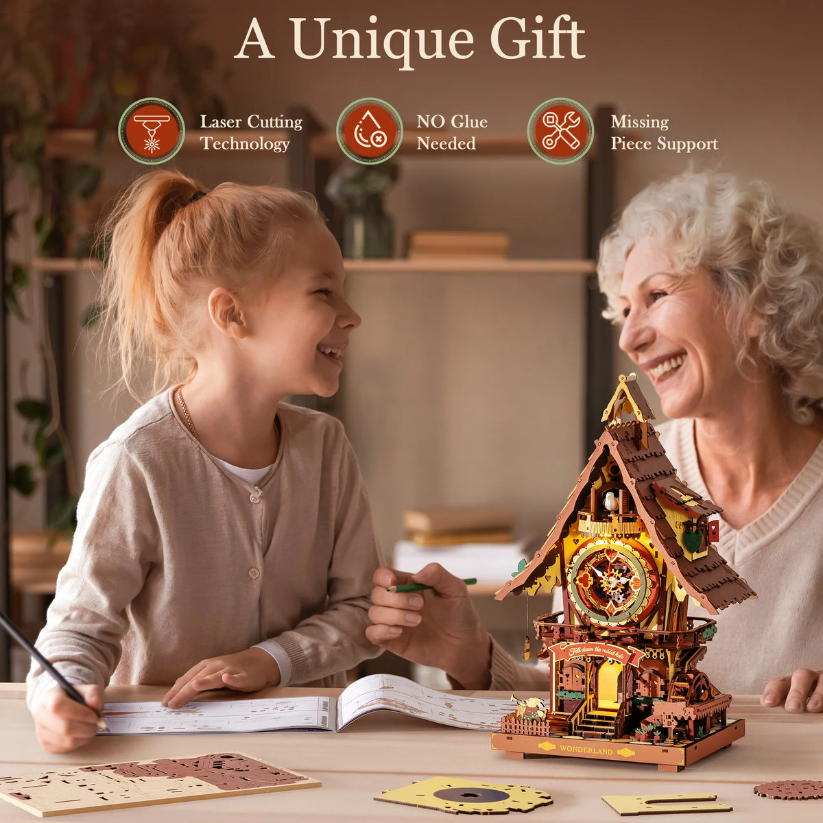 ROKR Wooden 3D Cuckoo Clock Mechanical Building Kit