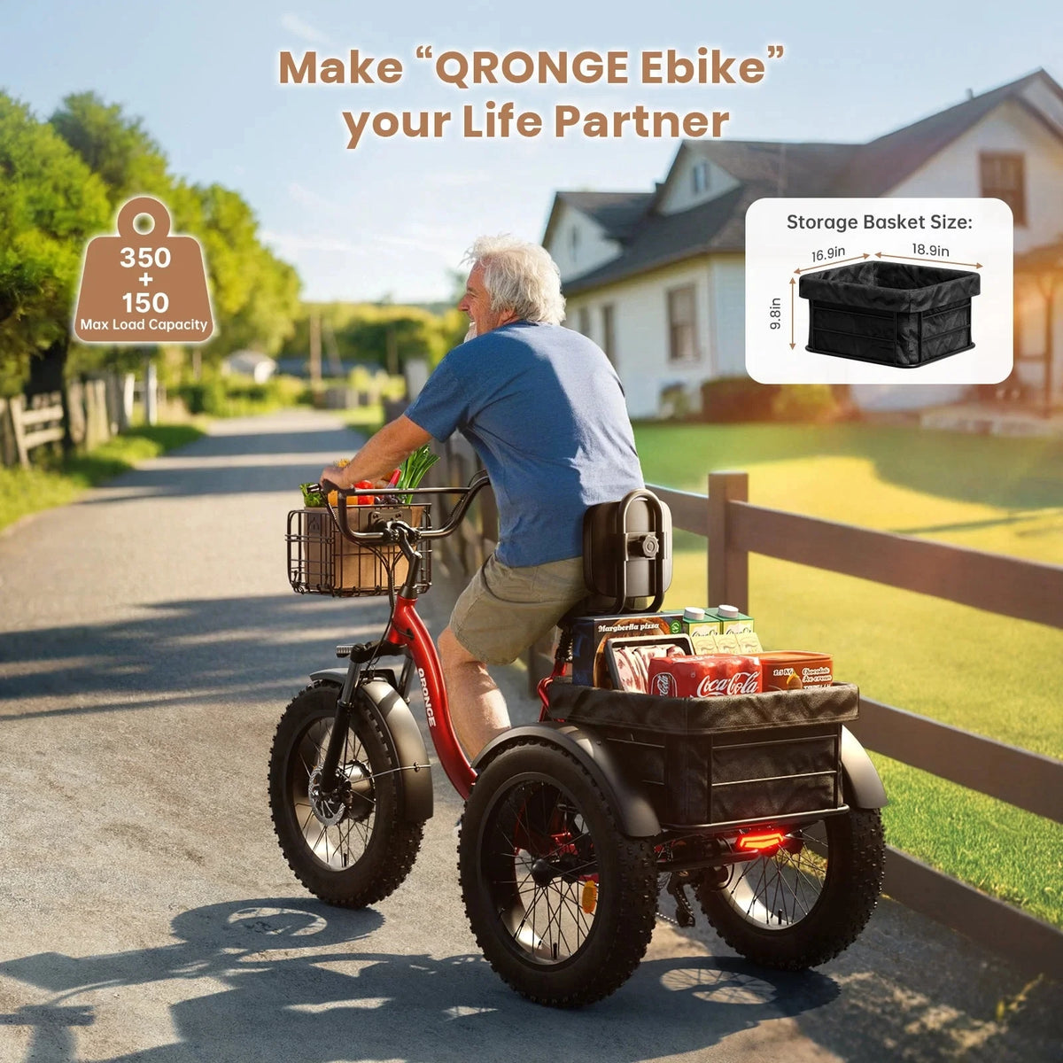 QRONGE Electric Fat Tire Tricycle for Adults