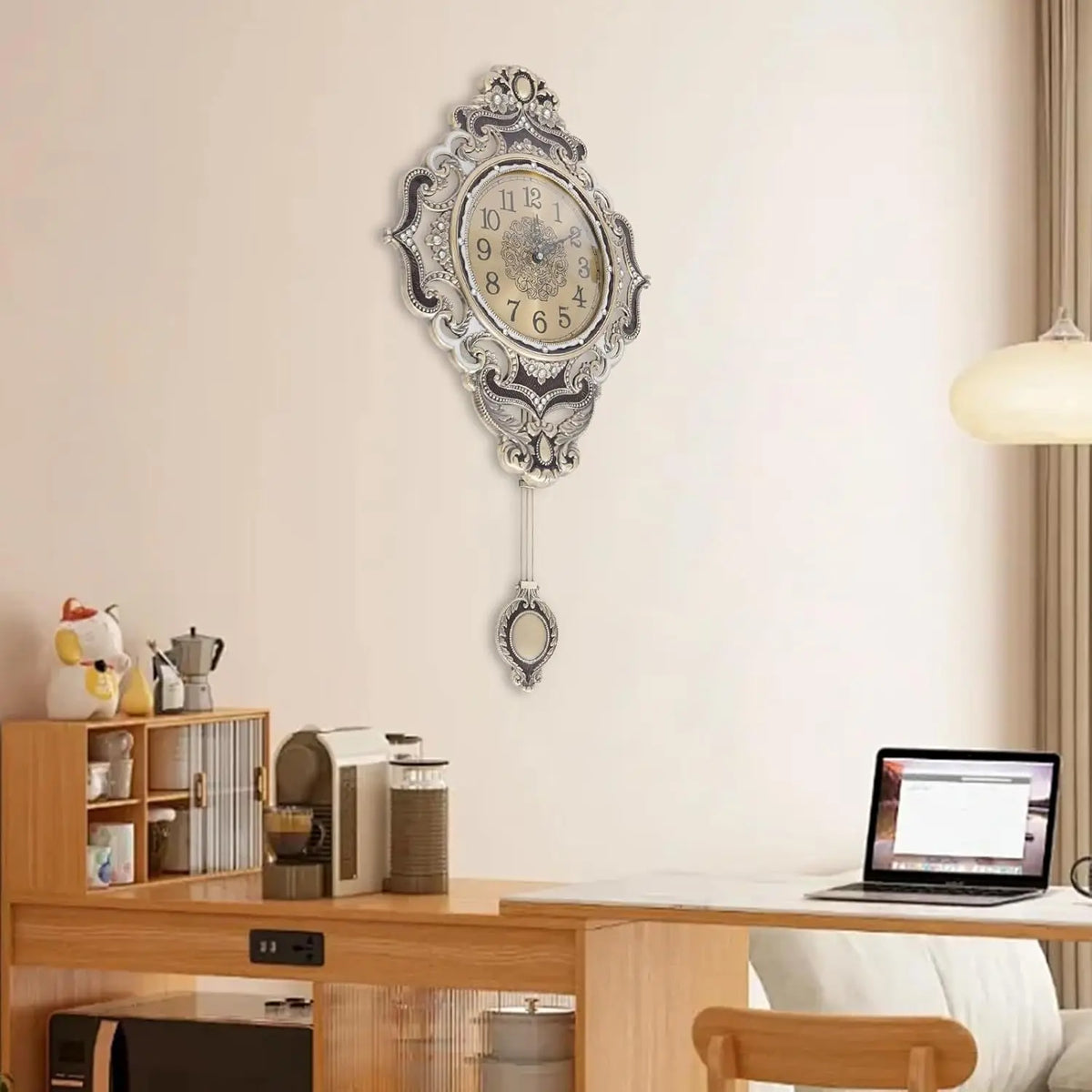 Retro Metal Wall Clock With Swinging Pendulum