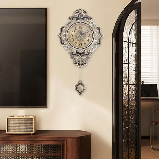 Retro Metal Wall Clock With Swinging Pendulum