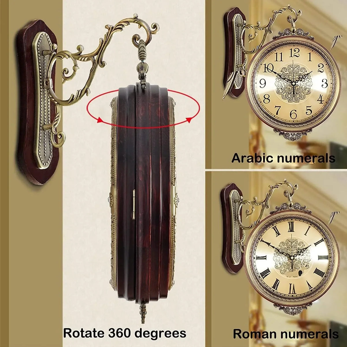 European Style Double Sided Silent Wall Clock