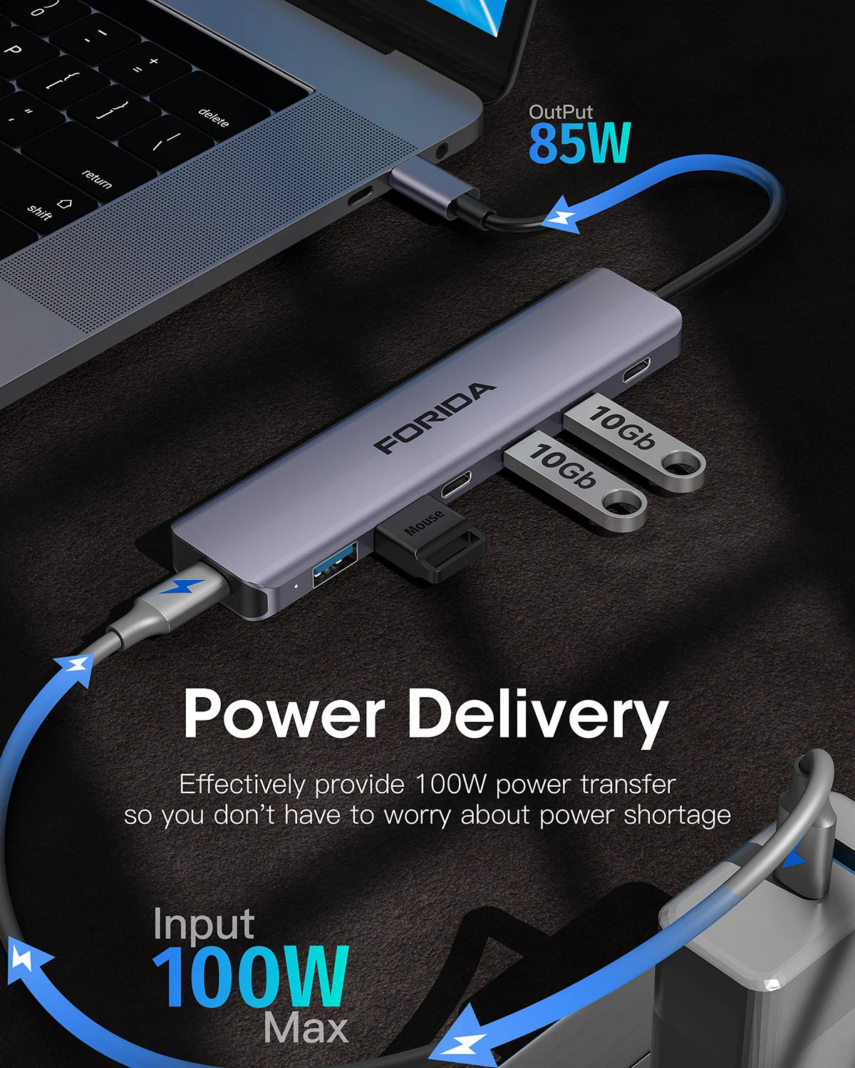 7 Port USB C Hub 10Gbps USB C 3.2 Multiport Adapter PD