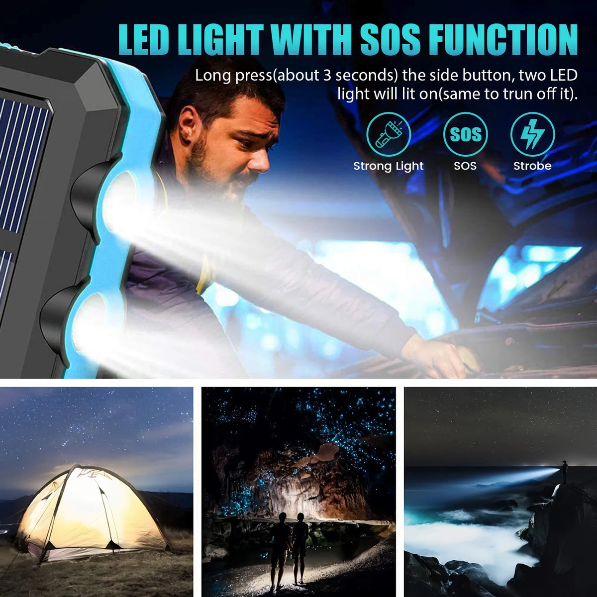 Solar Power Bank With Wireless Charging And LED Light