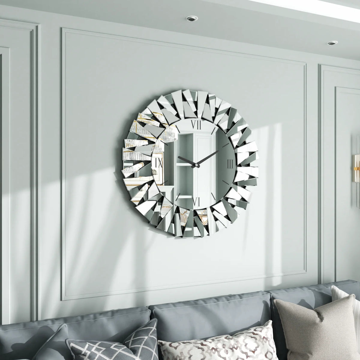 Modern Silent Wall Clock With Beveled Glass Edge