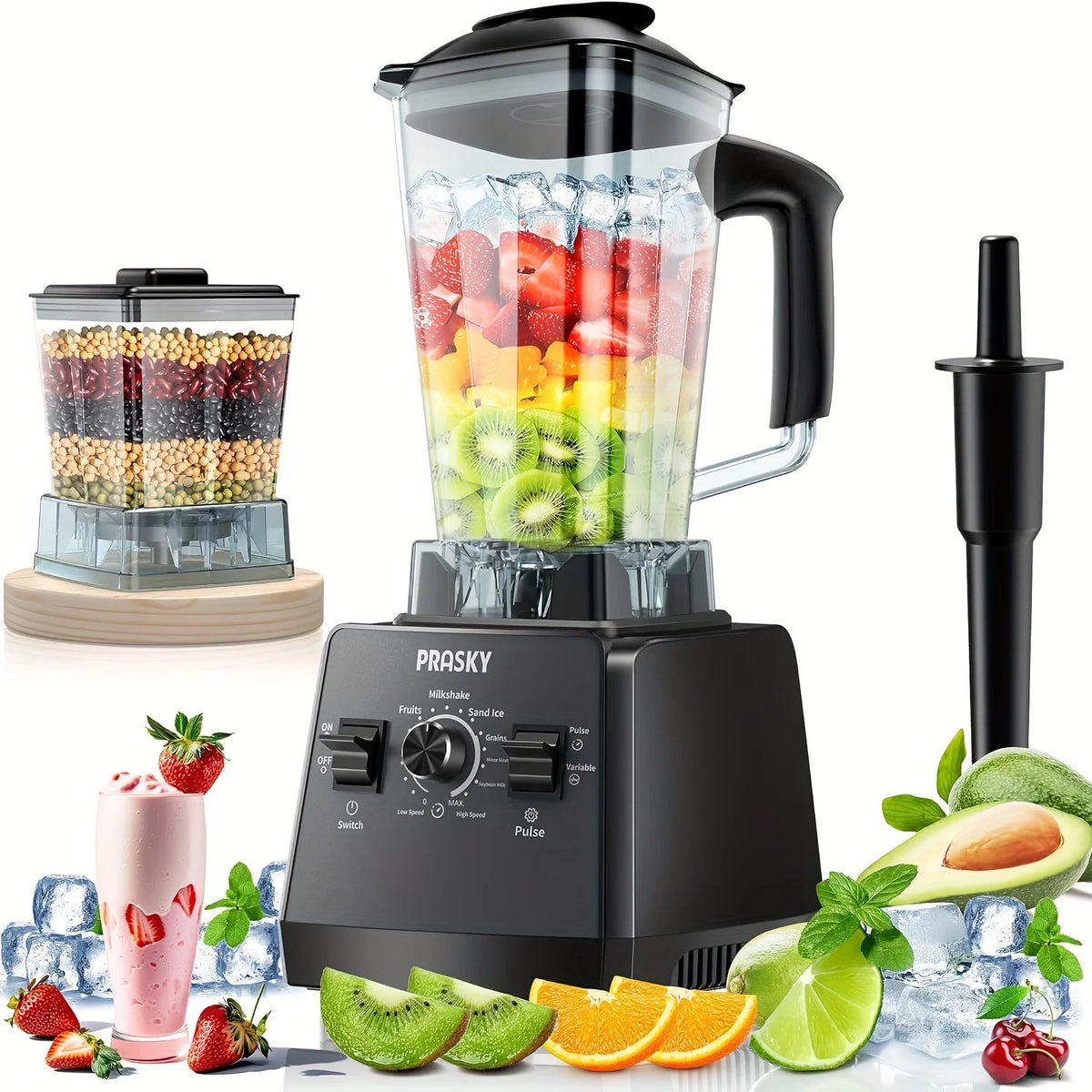Prasky 2400W High Speed Blender And Grinder Combo