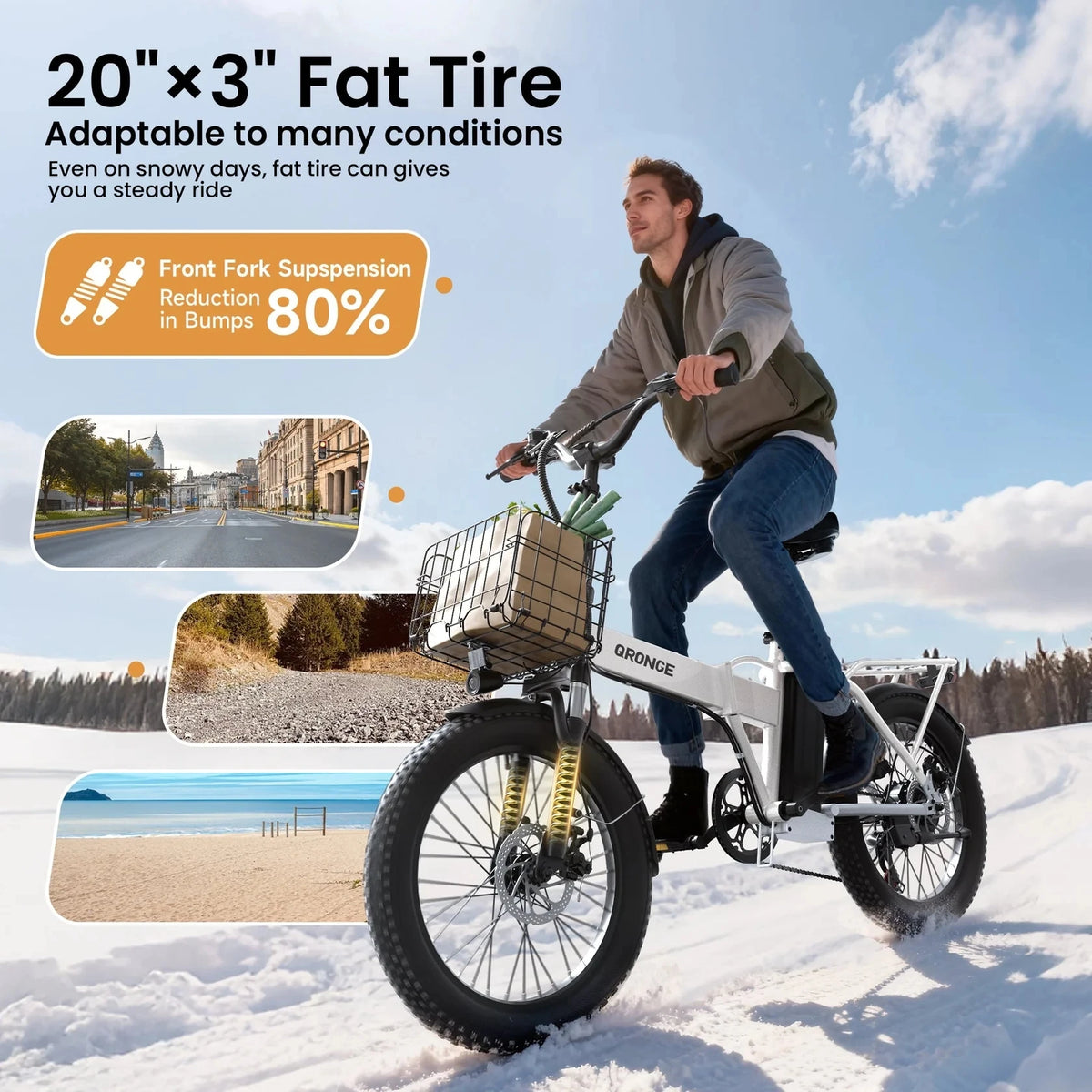 QRONGE Waterfall Folding Fat Tire Electric Bicycle