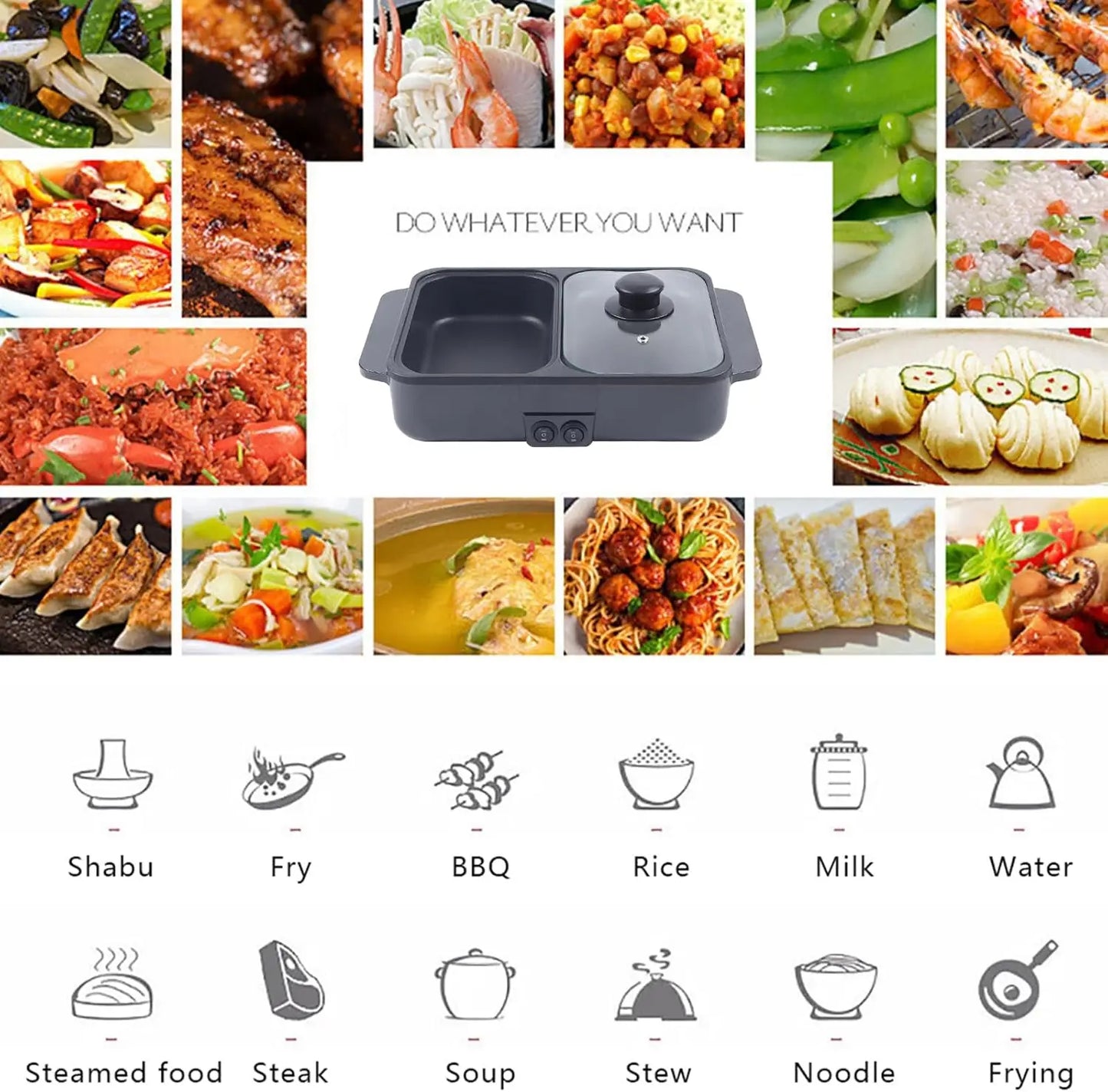 Electric Hot Pot And Griddle With Nonstick Shabu Shabu Pot