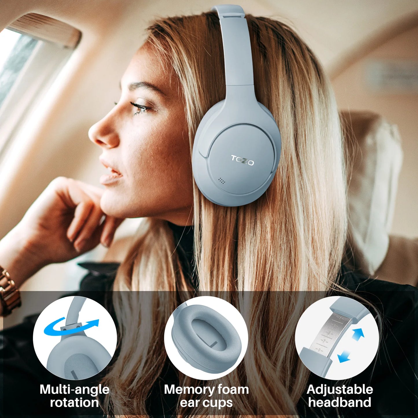 TOZO Hi Res Over Ear Headphones With Mic Hybrid ANC