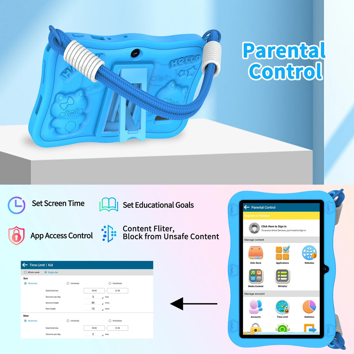 PRITOM Kids Tablet With Parental Controls and iWawa Apps