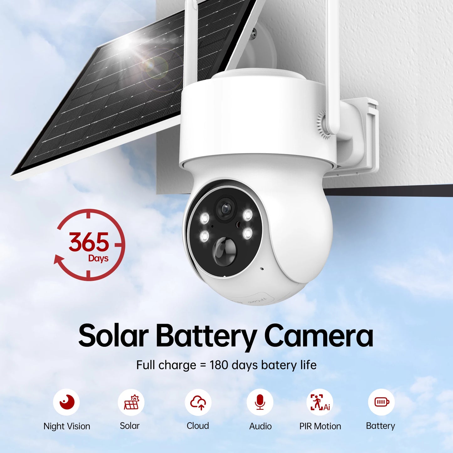 GEYUNE 4MP Wireless Solar Security Camera Outdoor PIR