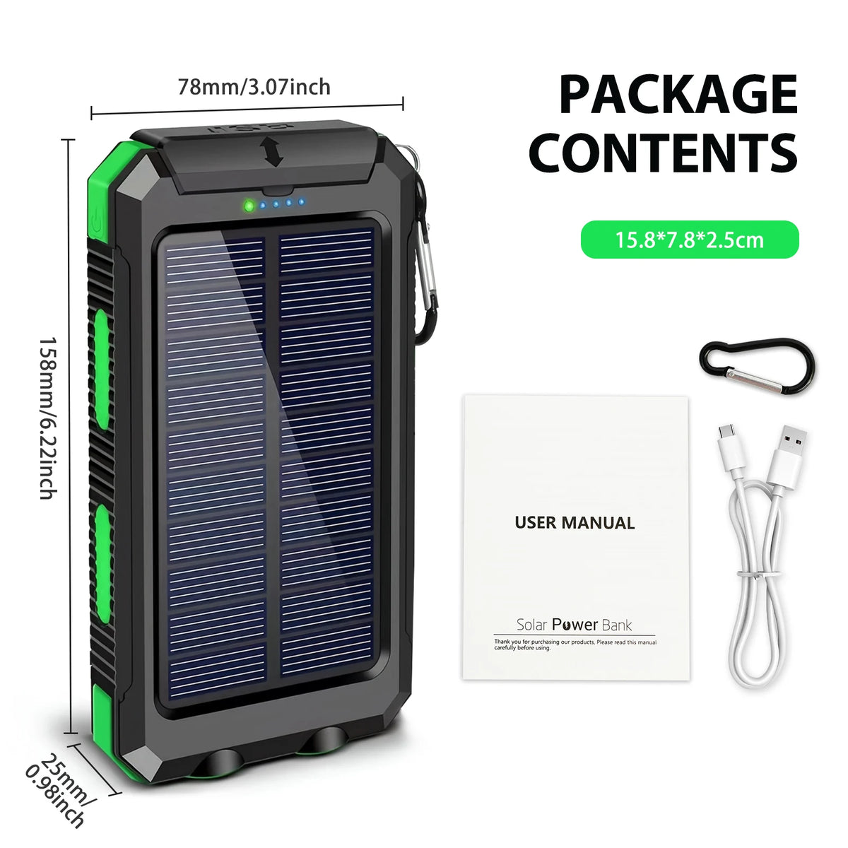 Solar Power Bank With Dual USB Ports And Flashlight