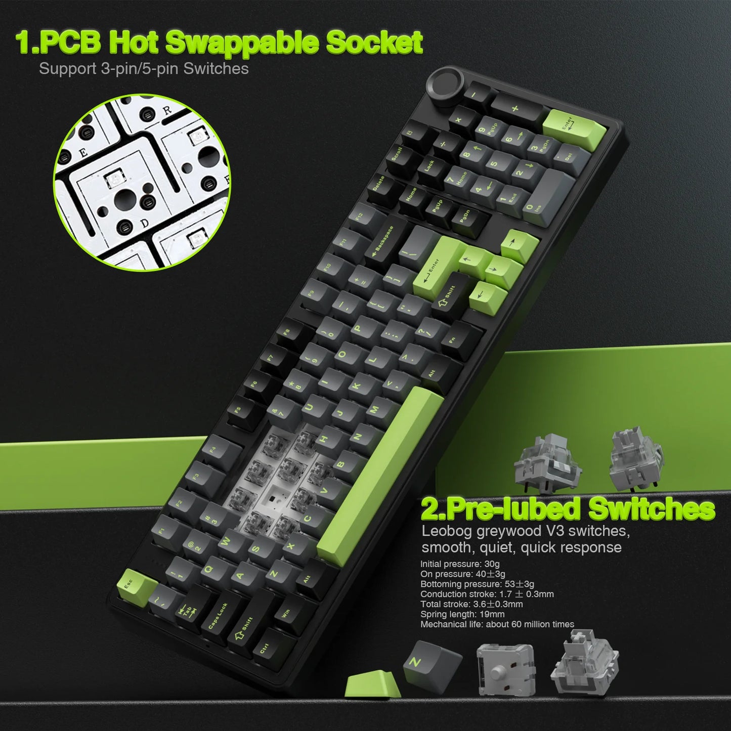 AULA F99PRO Wireless Gasket Keyboard With Hot Swap Knob