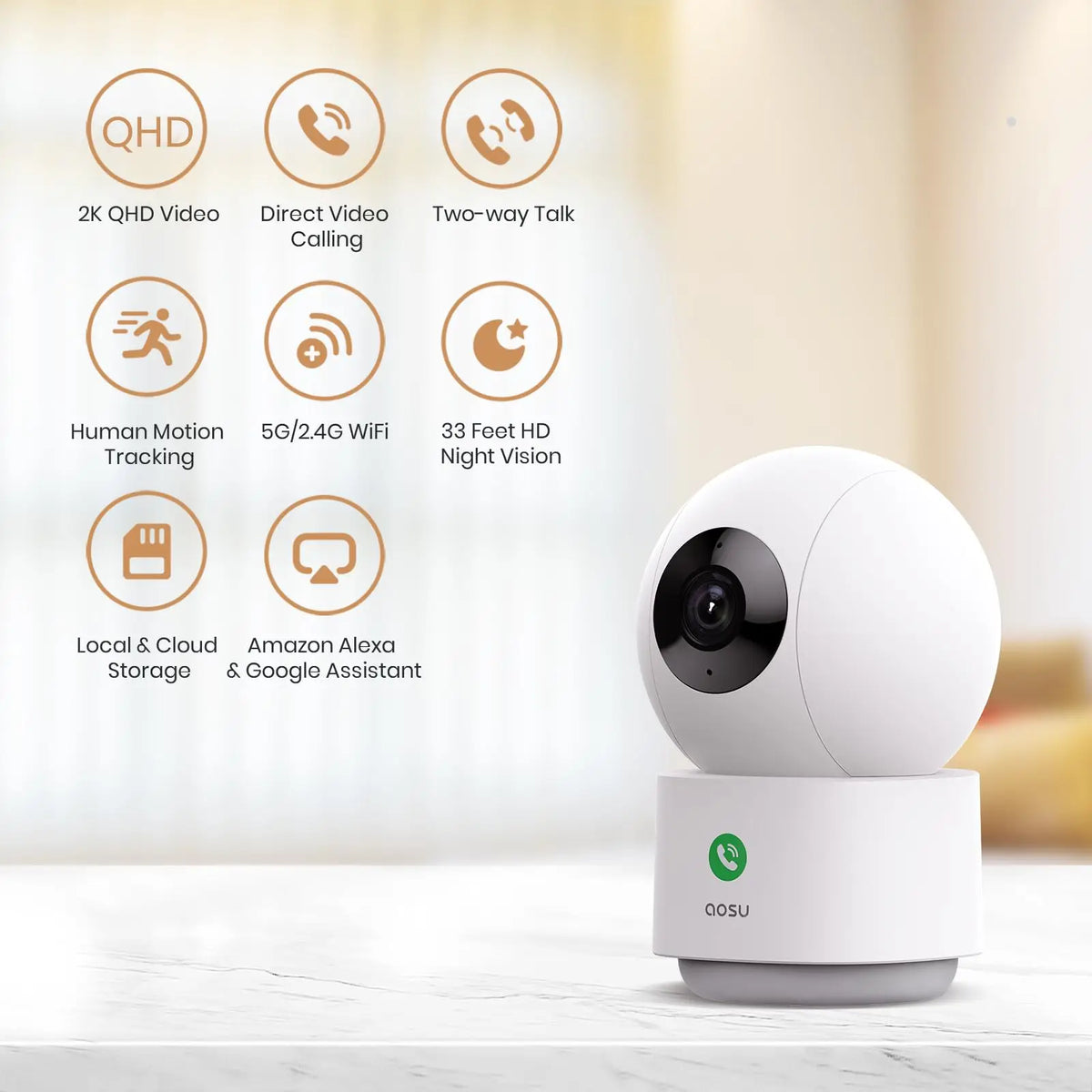 AOSU 3MP Indoor Wireless Baby Monitor Security Camera