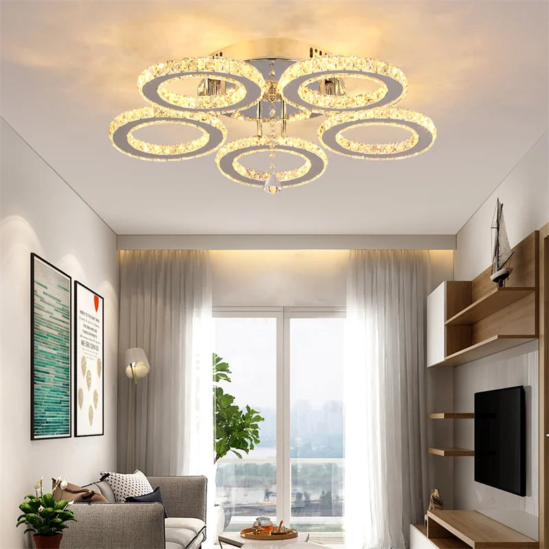 GreeLustr Modern Pendant Light Crystal Ring Chandelier