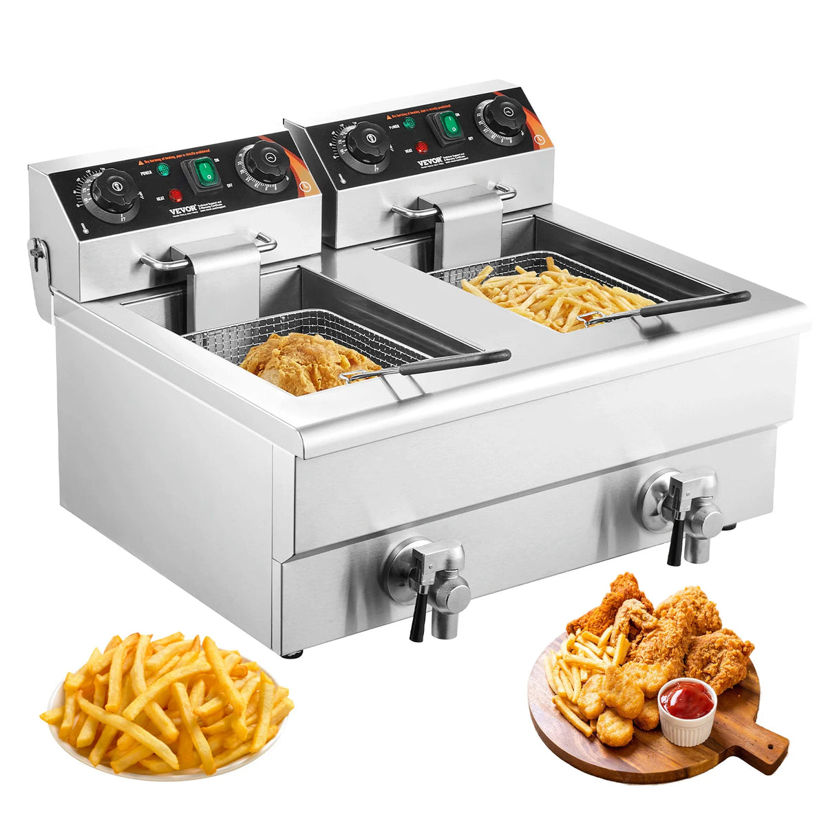 SucceBuy Commercial Dual Tank Electric Deep Fryer