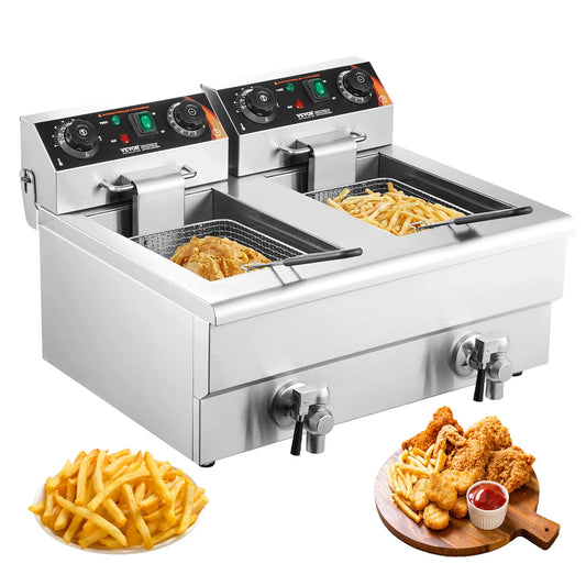 SucceBuy Commercial Dual Tank Electric Deep Fryer