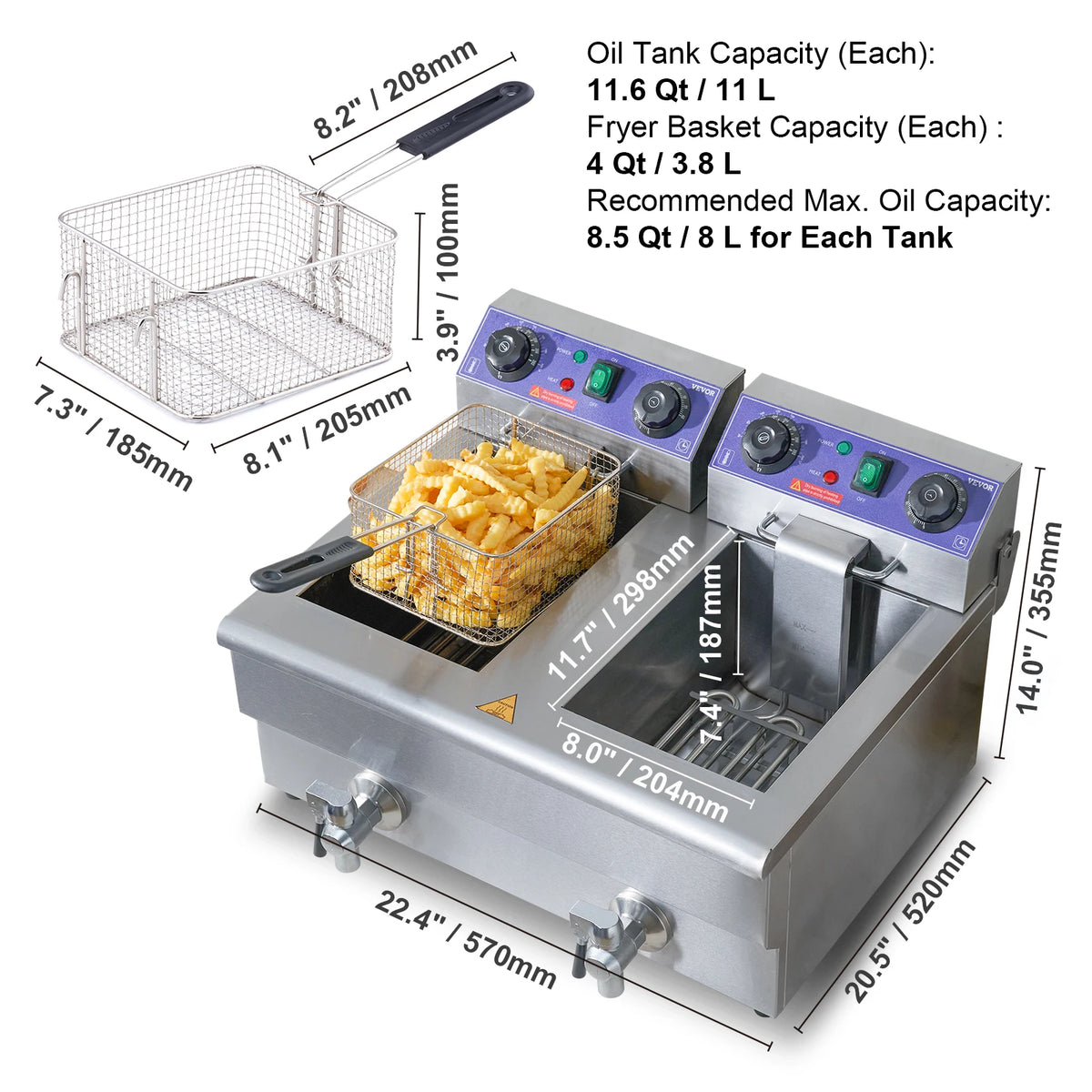 SucceBuy Commercial Dual Tank Electric Deep Fryer