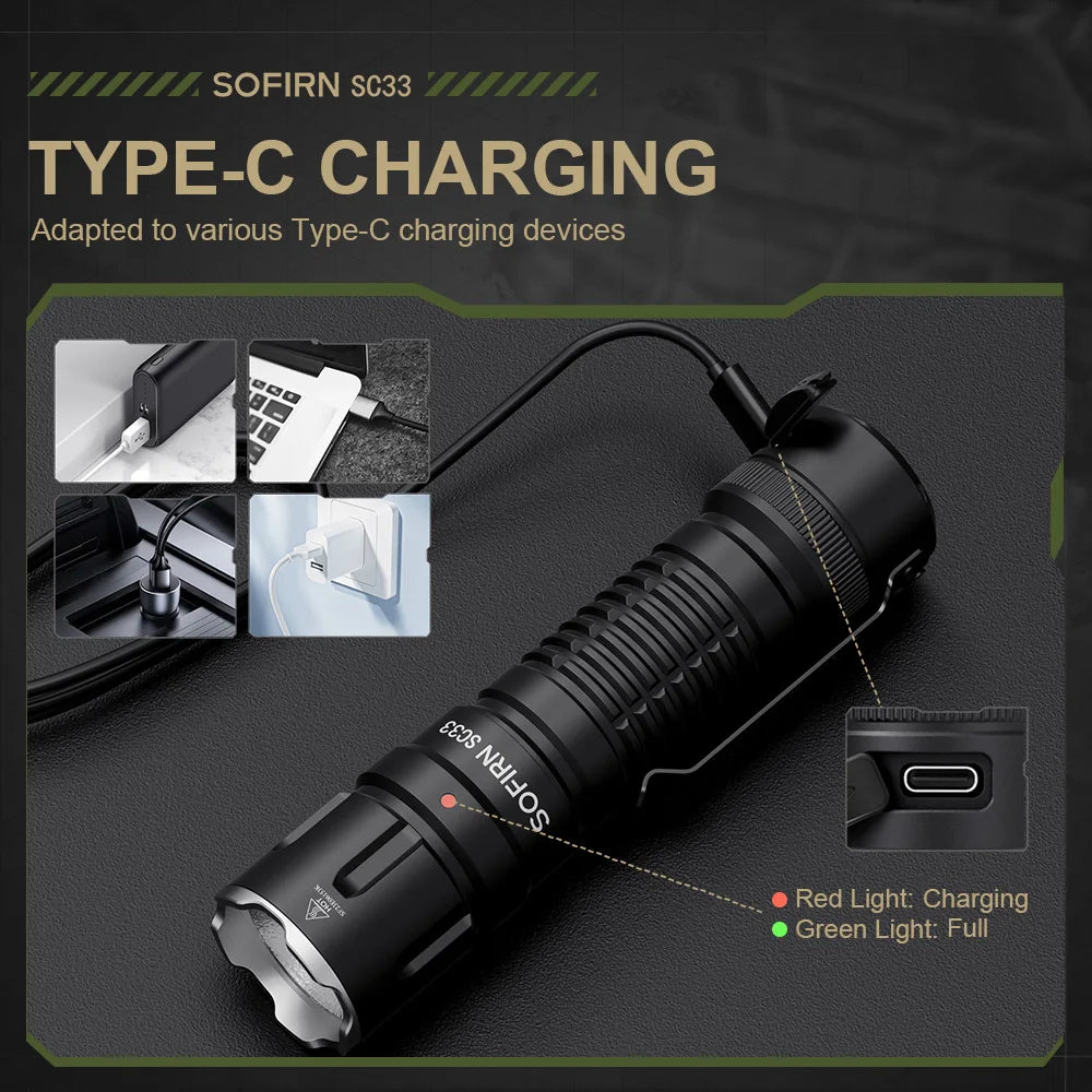 Sofirn SC33 XHP70 HI Rechargeable Tactical Flashlight
