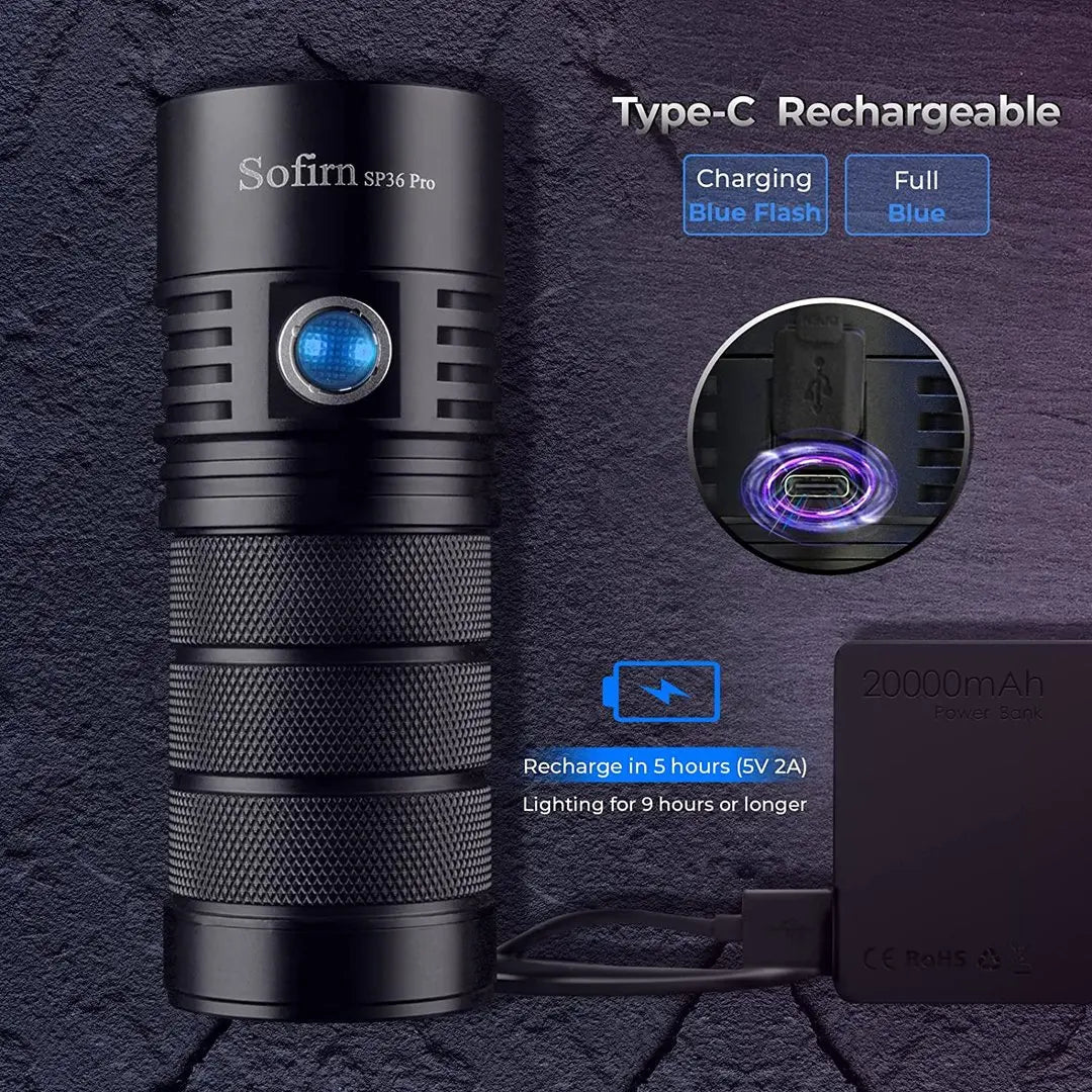 Sofirn SP36 Pro USB C Rechargeable LED Flashlight
