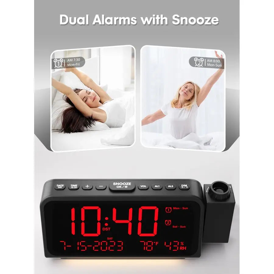 Projection Alarm Clock With Ceiling Projector And Alarms